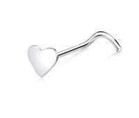 Solid Heart Silver Curved Nose Stud NSKB-601